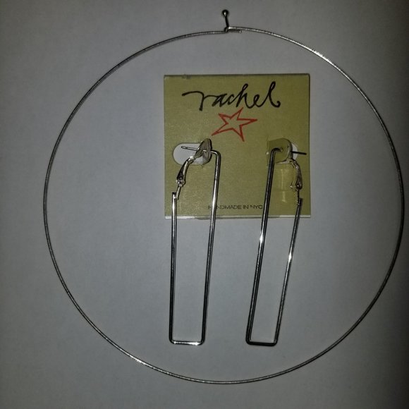 ✅#1026S Rachel NYC RARE Elegant Gorgeous Silver Bar Earrings & Wire Necklace - Picture 9 of 15